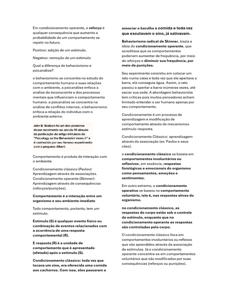Condicionamento Operante e Comportamento | PDF | Behaviorismo ...