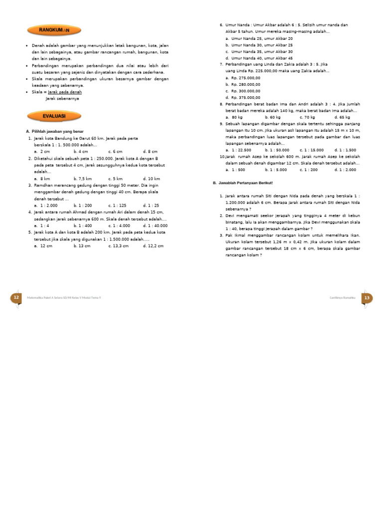 Skala Denah dan Perbandingan Ukuran | PDF