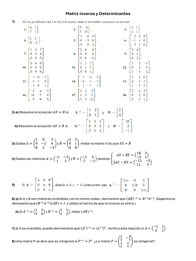 Ecuaciones Matriciales y Matrices Inversas | PDF | Matriz (Matemáticas ...