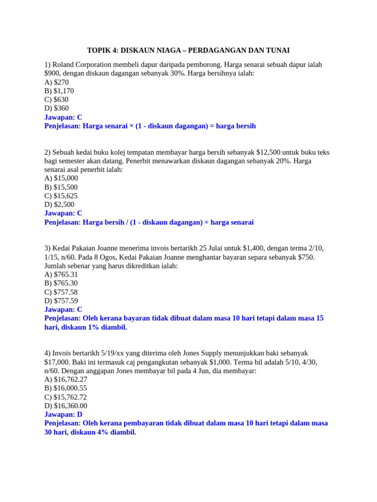 Jtw201 Latihan Topik 4 Jawapan | PDF