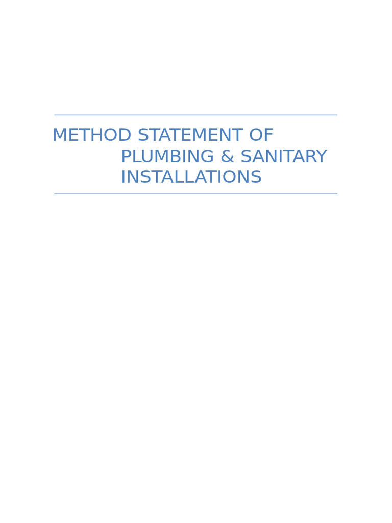 Plumbing and Sanitary Installation Method Statement | PDF | Pipe (Fluid ...