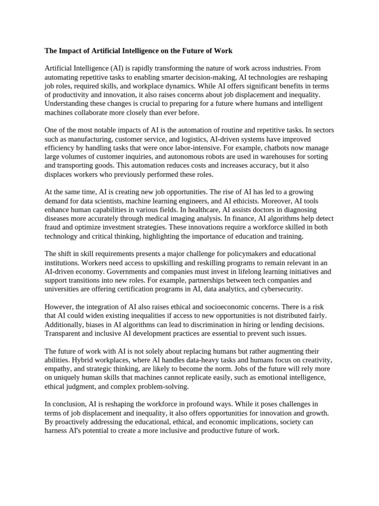 The Impact of Artificial Intelligence On The Future of Work | PDF ...