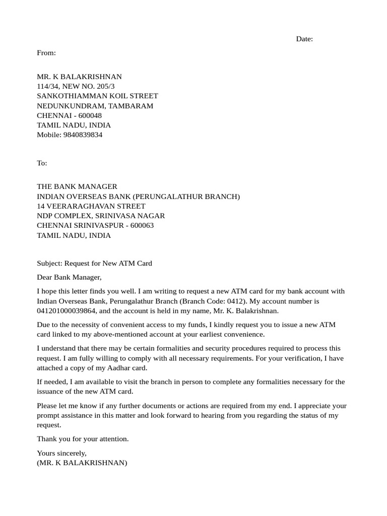 Request for New ATM Card | PDF
