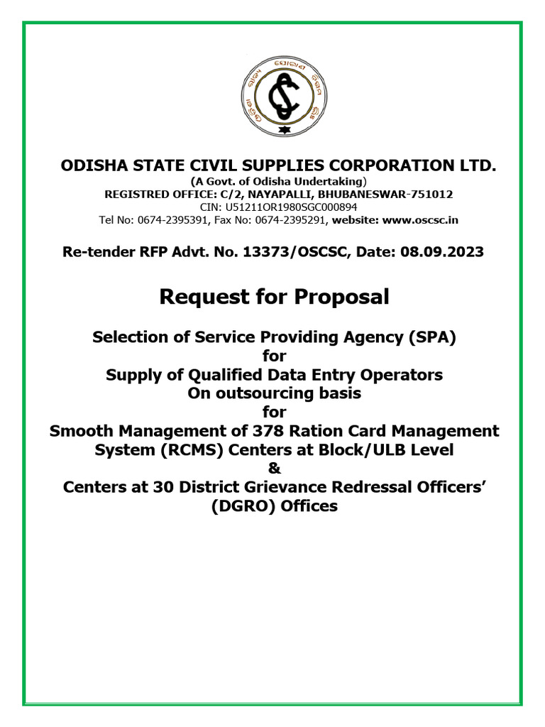 RFP for Data Entry Operators in Odisha | PDF | Request For Proposal