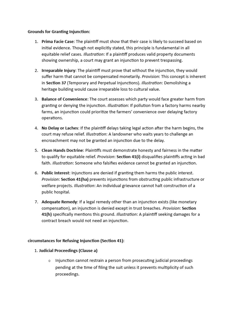 Circumstances for Refusing Injunction and Granting | PDF | Injunction ...