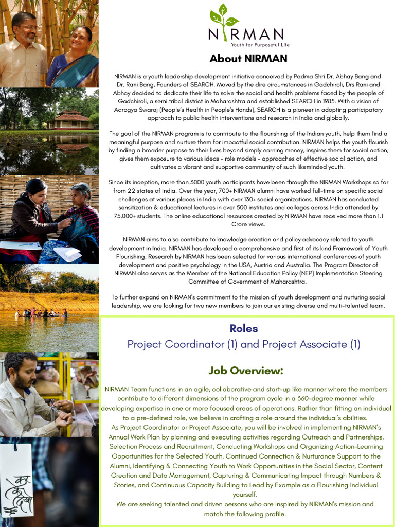 NIRMAN Project Coordinator Project Associate | PDF