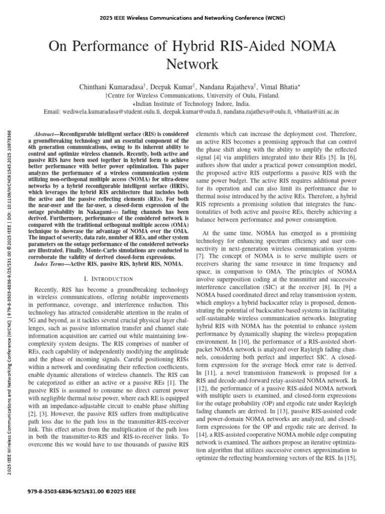 Hybrid RIS in NOMA Networks Performance | PDF | Electrical Engineering ...