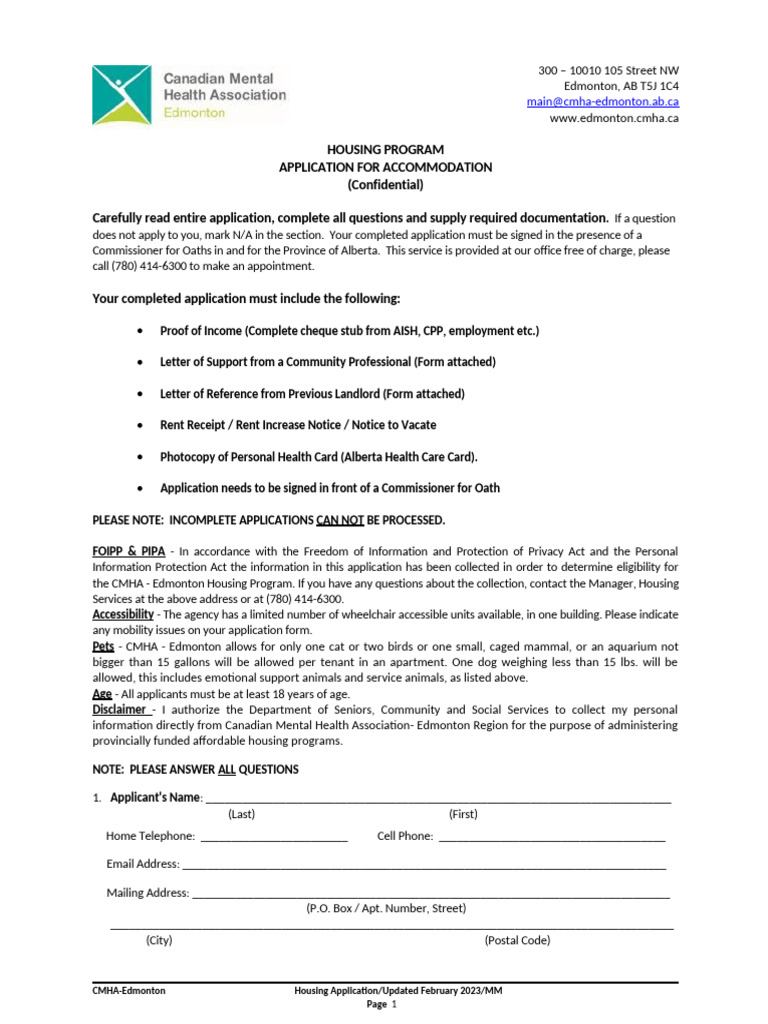 Housing Application Feb 2023 Final | PDF | Pension | Eviction