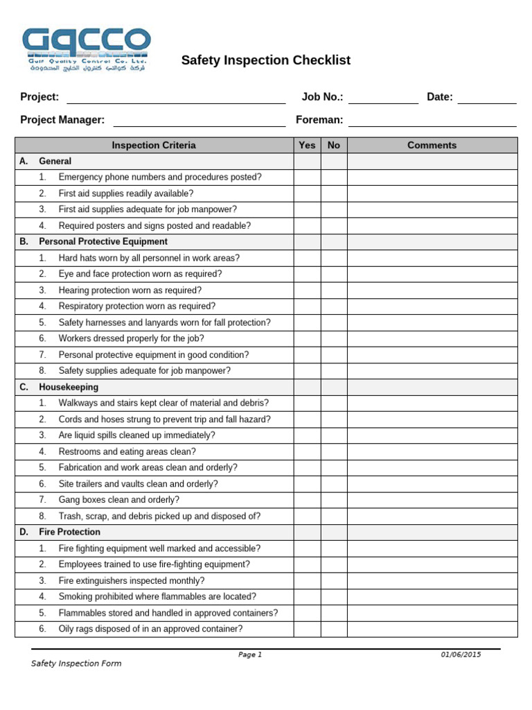 F.2. Safety Inspection Checklist | PDF | Scaffolding | Crane (Machine)
