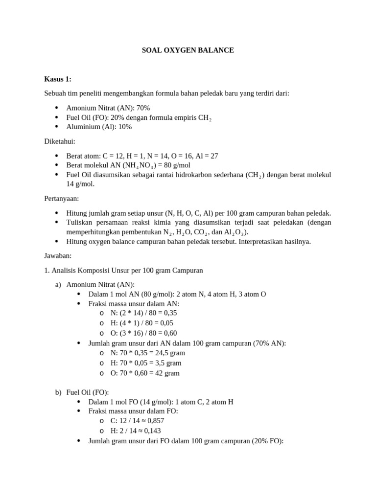 Analisis Oxygen Balance Bahan Peledak | PDF