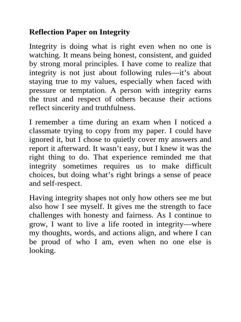 Integrity Reflection Paper | PDF