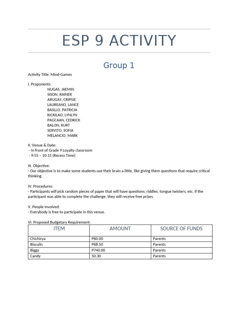 Esp 9 Activity | PDF