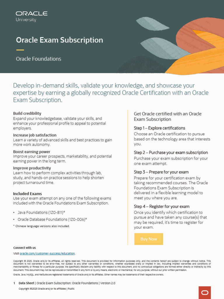 Oracle Foundations Exam Subscription Guide | PDF | Oracle Corporation ...