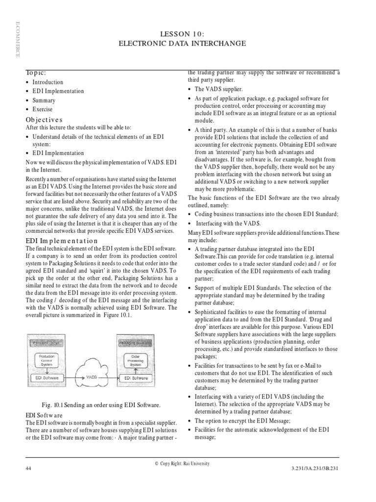 Lesson 10 Electronic Data Interchange Topic PDF Electronic Data