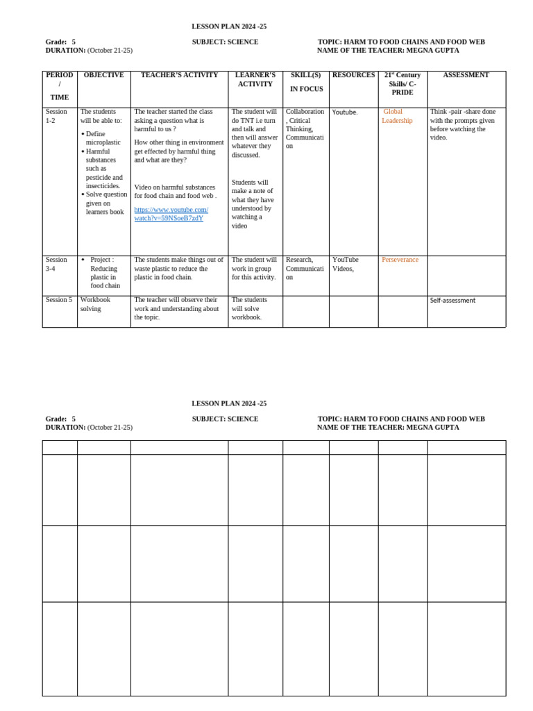 Harm to Food Chains Lesson Plan | PDF | Lesson Plan | Teachers