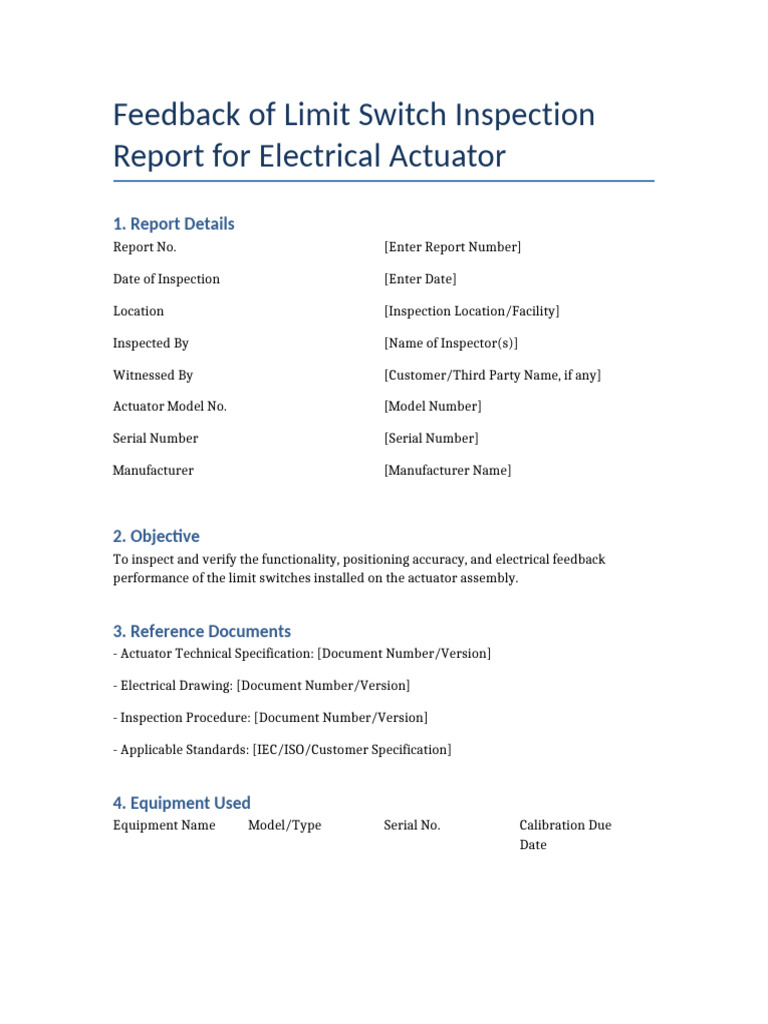Limit Switch Inspection Report for Actuator | PDF