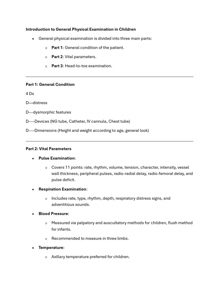 Pediatric Physical Examination Guide | PDF | Diseases And Disorders ...