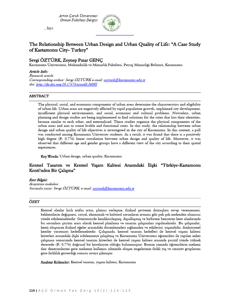 Urban Design and Quality of Life in Kastamonu | PDF | Quality Of Life ...