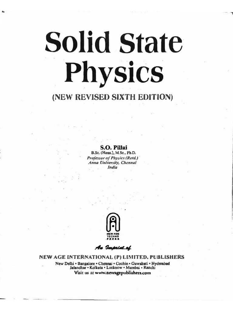 S O Pillai Solid State Physics 2005, New Age International P LTD | PDF