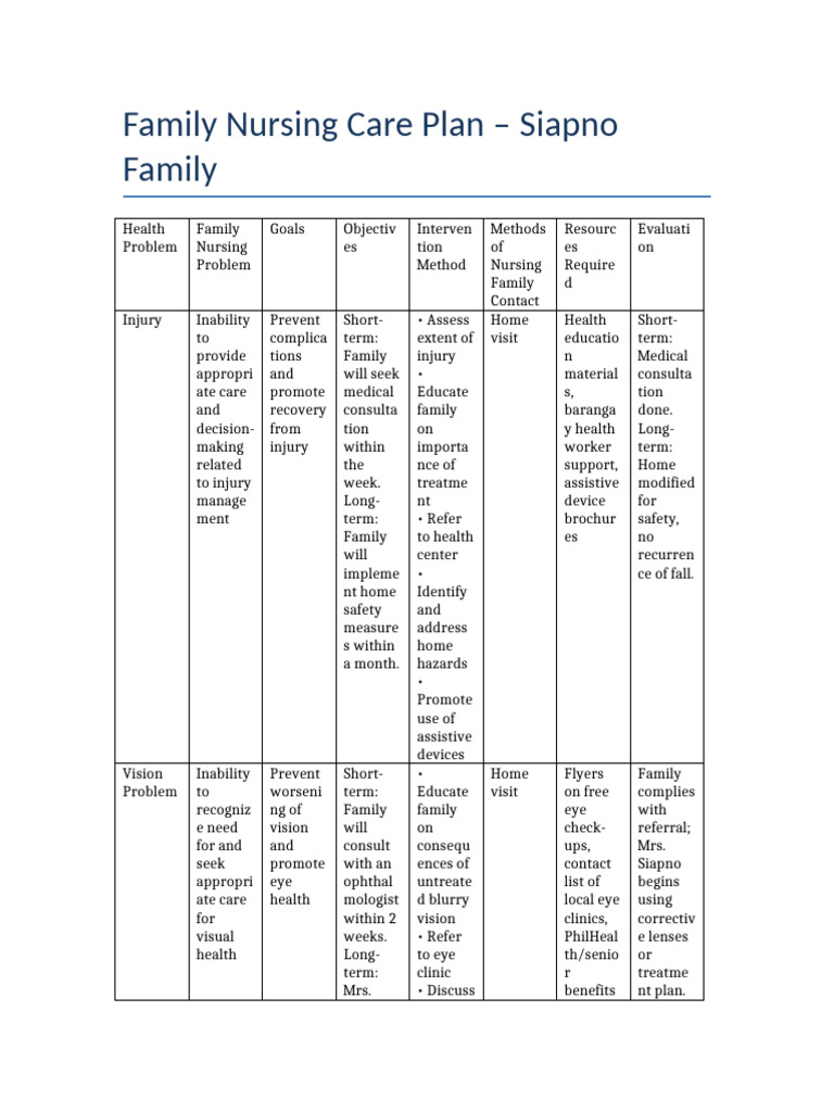 Family Nursing Care Plan Overview | PDF | Health Care | Social Programs