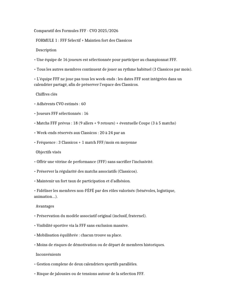Comparatif Formules FFF CVO 2025/2026 | PDF