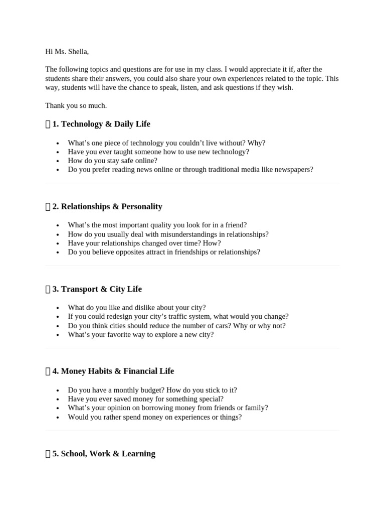 Class Discussion Topics and Questions | PDF