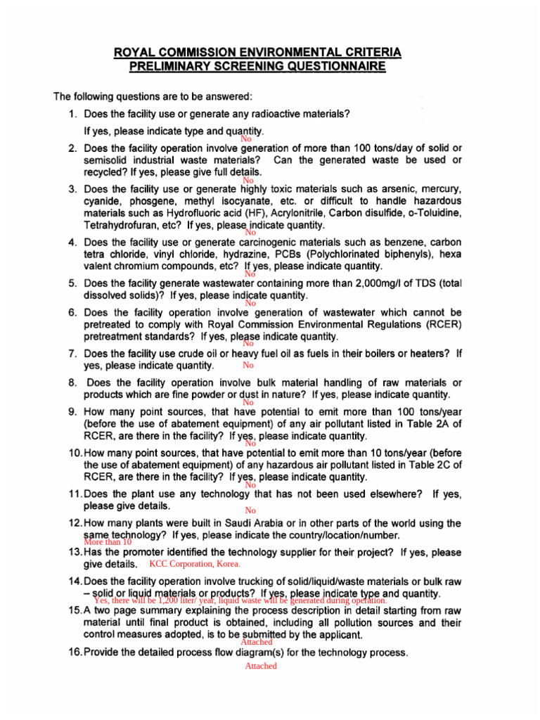 Environmental Criteria Questionaire - Up Dated 2018 | PDF