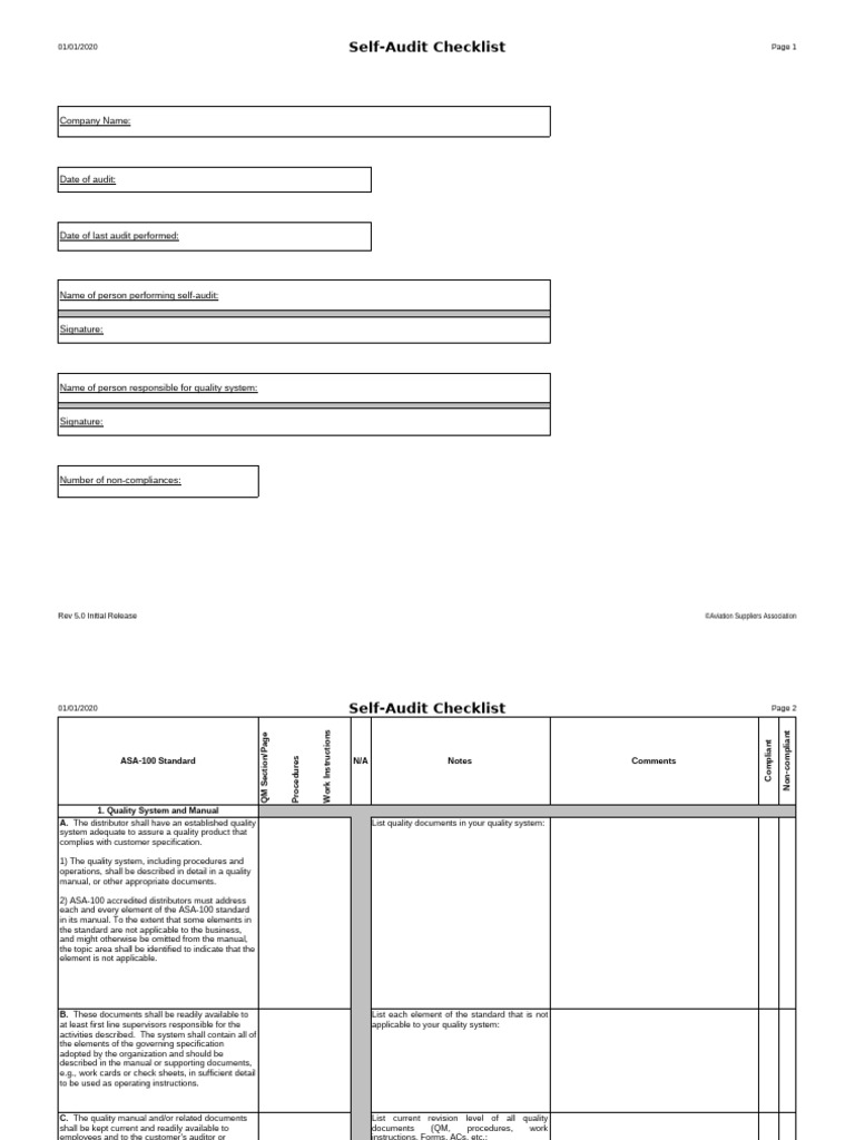AC 00-56 Self-Audit Checklist | PDF | Audit | Verification And Validation