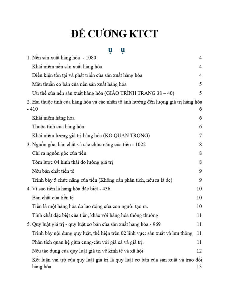 ĐỀ CƯƠNG KTCT | PDF