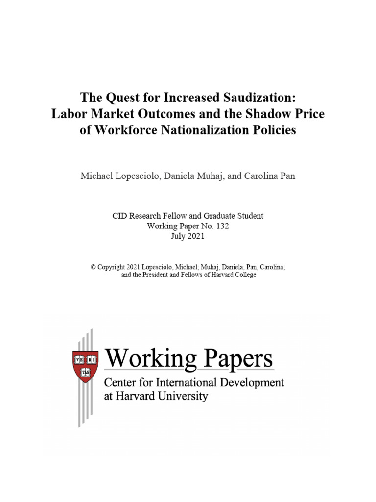 2021 07 Cid WP 132 Saudi Labor Market Outcomes | PDF | Employment ...