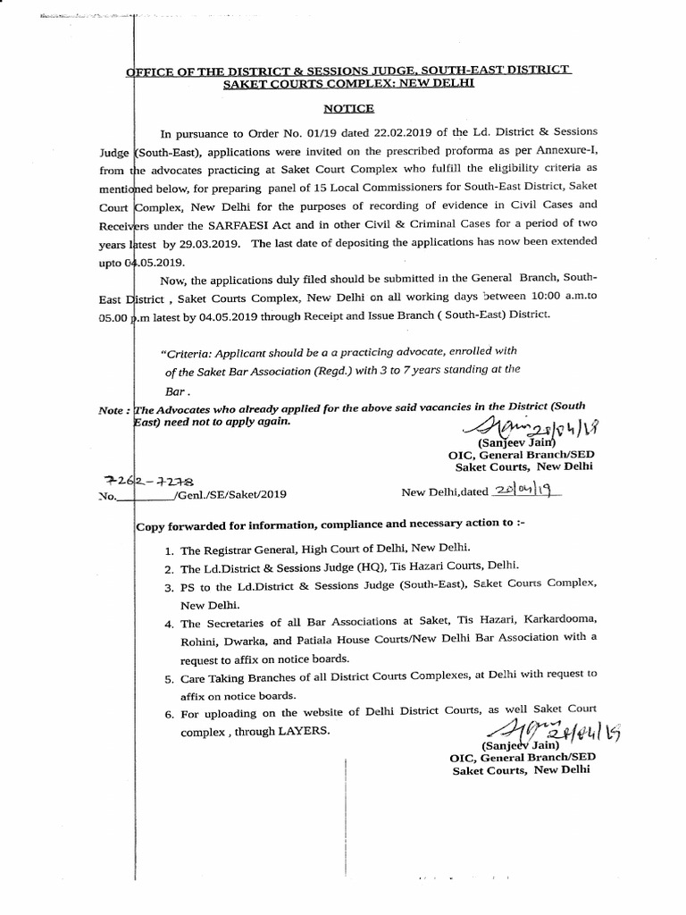 Notice Regarding Application For Empanelment of Local Commissioner | PDF