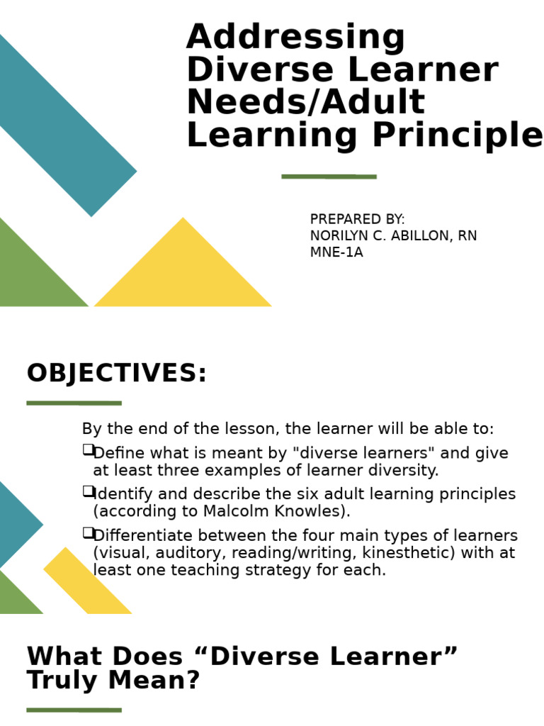 Addressing Diverse Learner Needs | PDF | Learning | Adult Education
