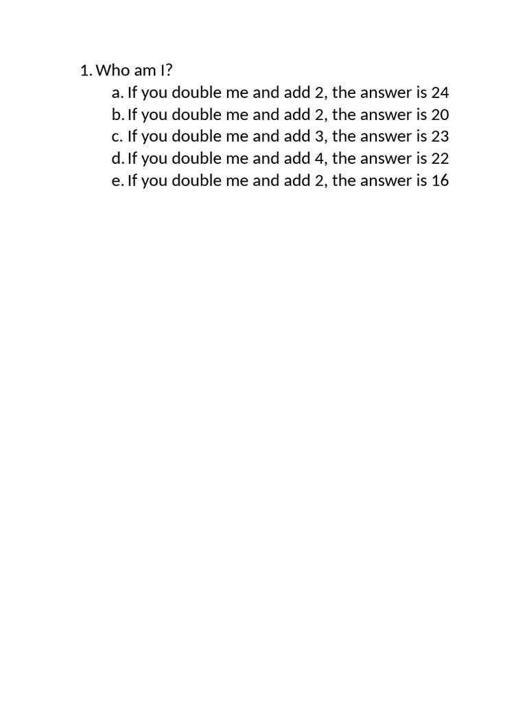 Who Am I? Math Problems and Answers | PDF