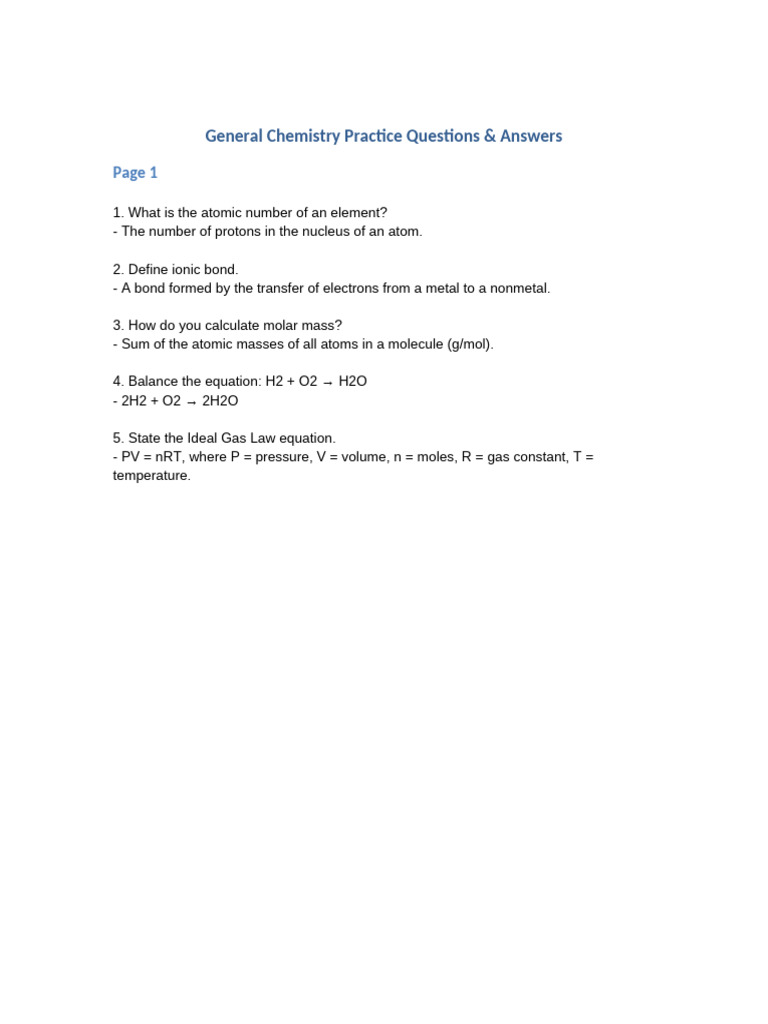 General Chemistry Q&A Practice Guide | PDF