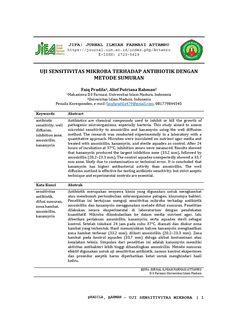 Uji Sensitivitas Mikroba Metode Sumuran | PDF