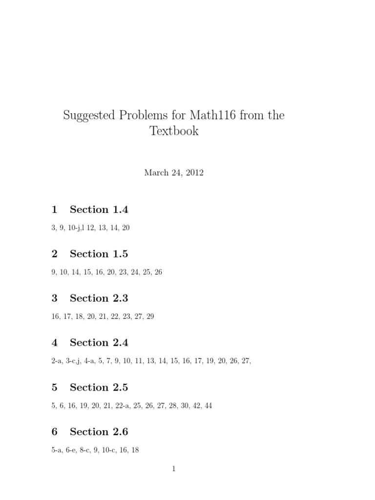 Suggested Problems For Math116 From The Textbook: 1 Section 1.4 | PDF