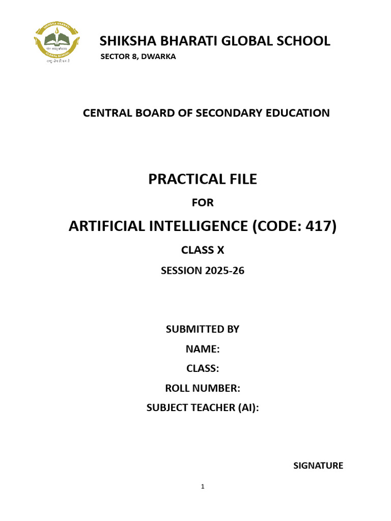 AI Practical File for Class X | PDF