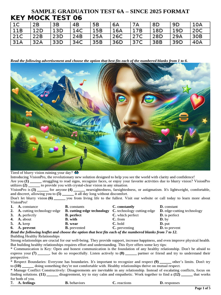 Graduation Test 6A: Key Mock Answers | PDF | Mask | Costume