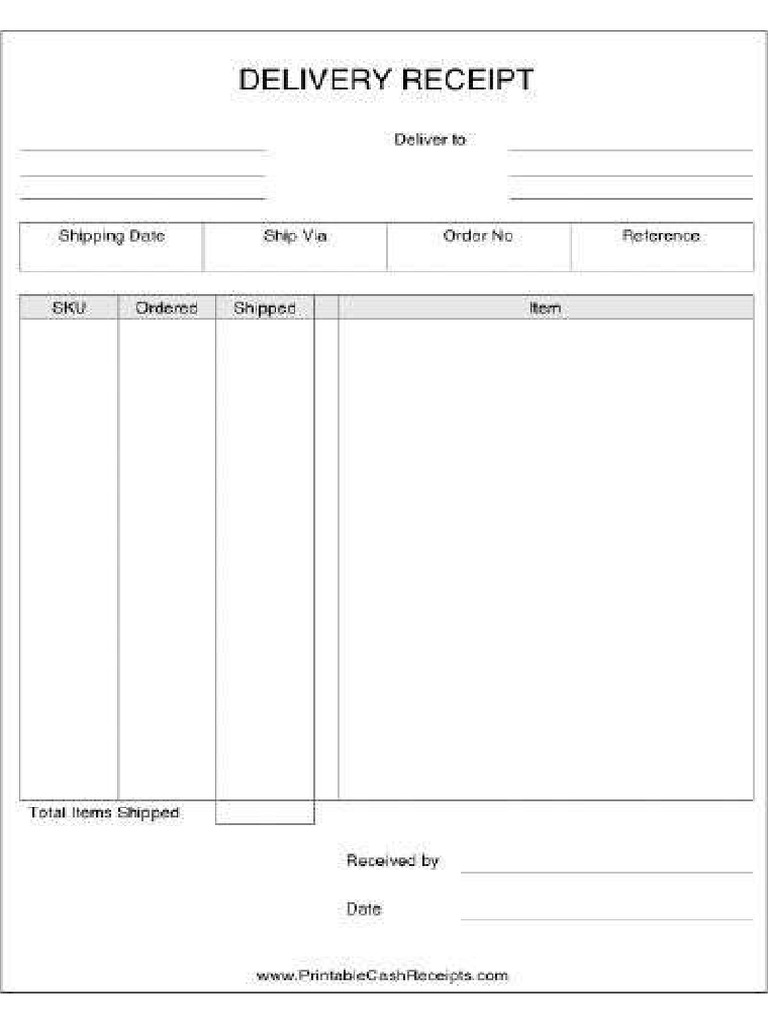 A Delivery Receipt With Room For Shipping Date and | PDF