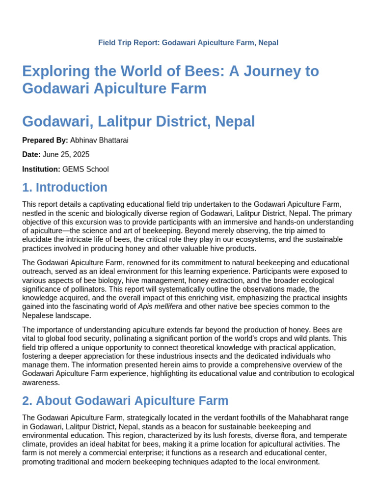 Godawari Apiculture Farm Field Report | PDF | Beekeeping | Honey Bee