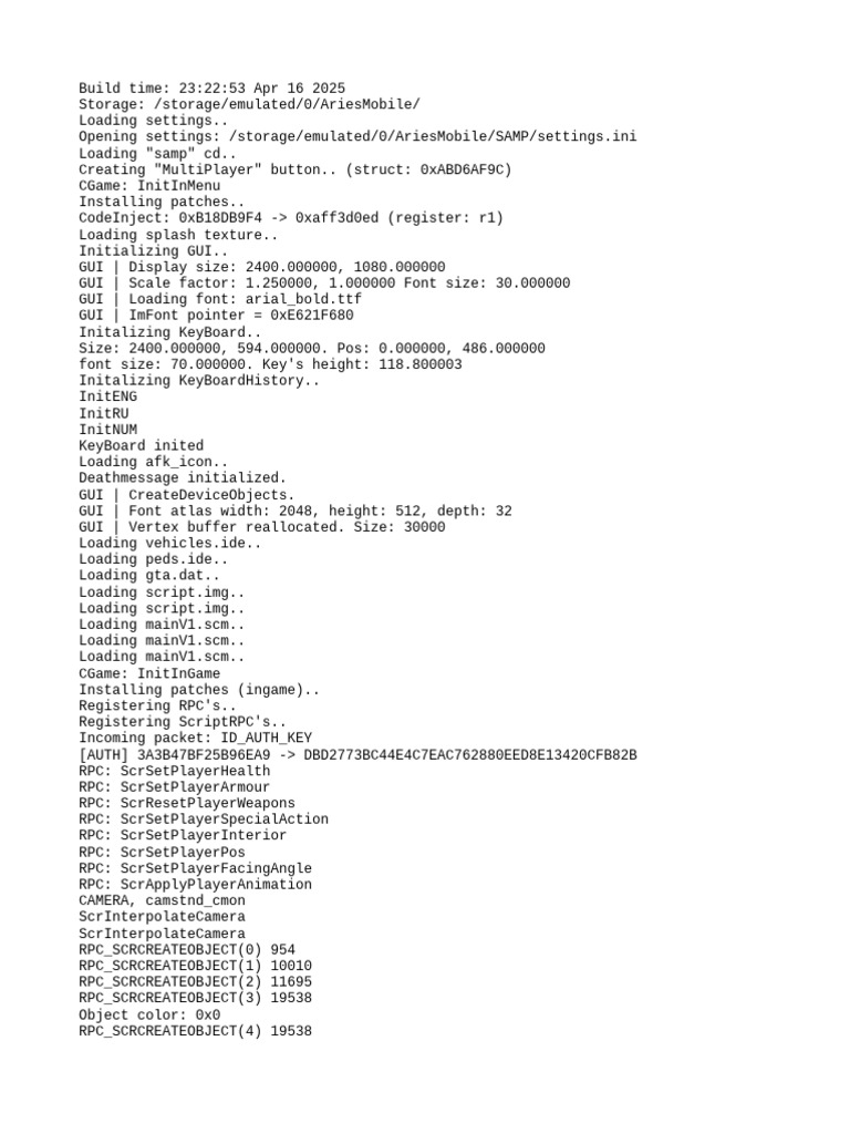 Game Initialization Log for SAMP | PDF