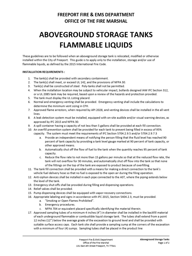 Aboveground Storage Tanks Flammable Liquids | PDF | Fire Safety