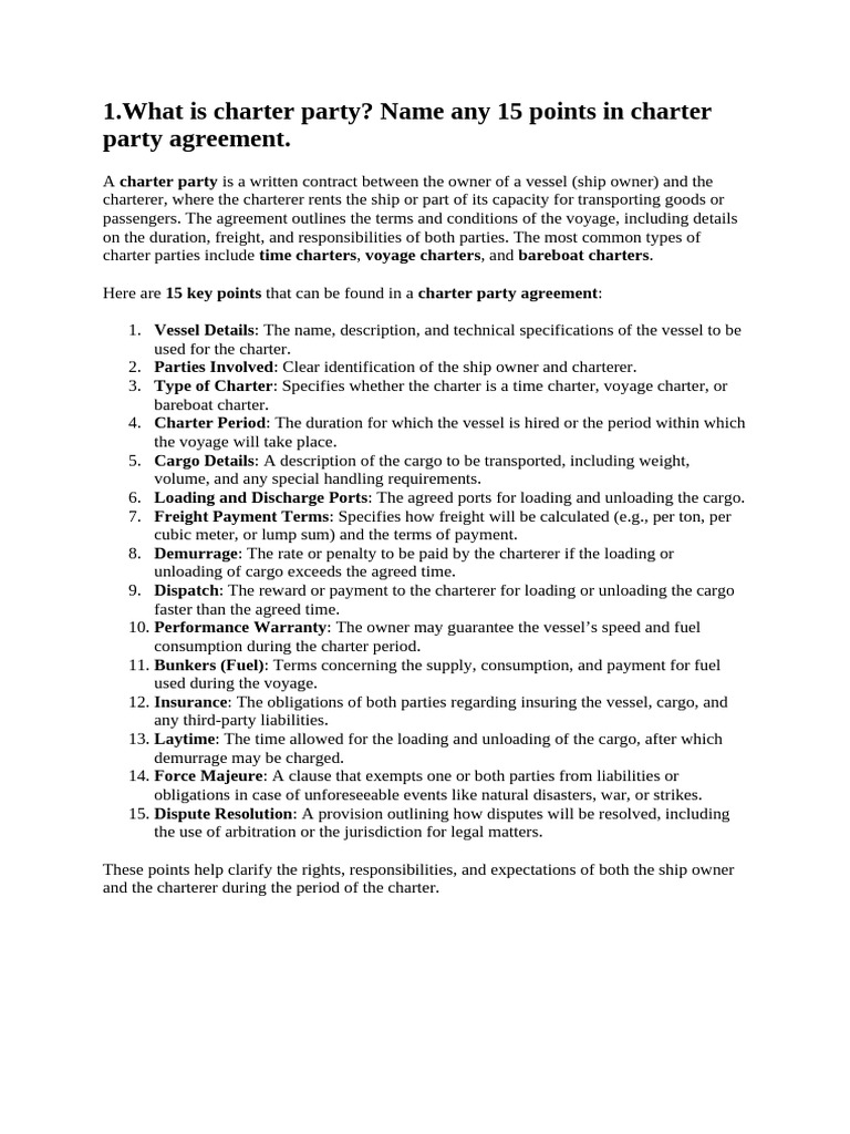 Key Points of Charter Party Agreements | PDF | Oil Tanker | Ships