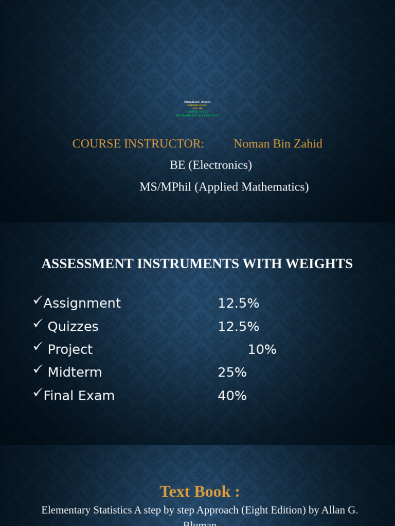 Lecture # 01 (Probability and Statistics) | PDF | Statistics ...