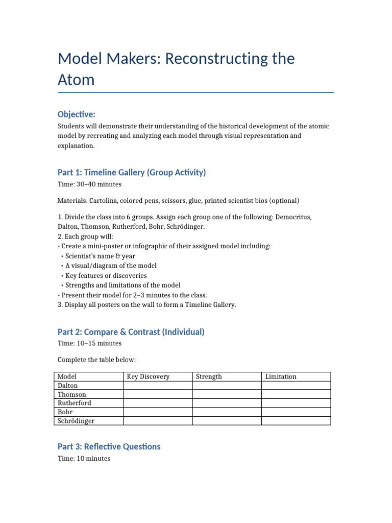 Atomic Model Development Activity | PDF