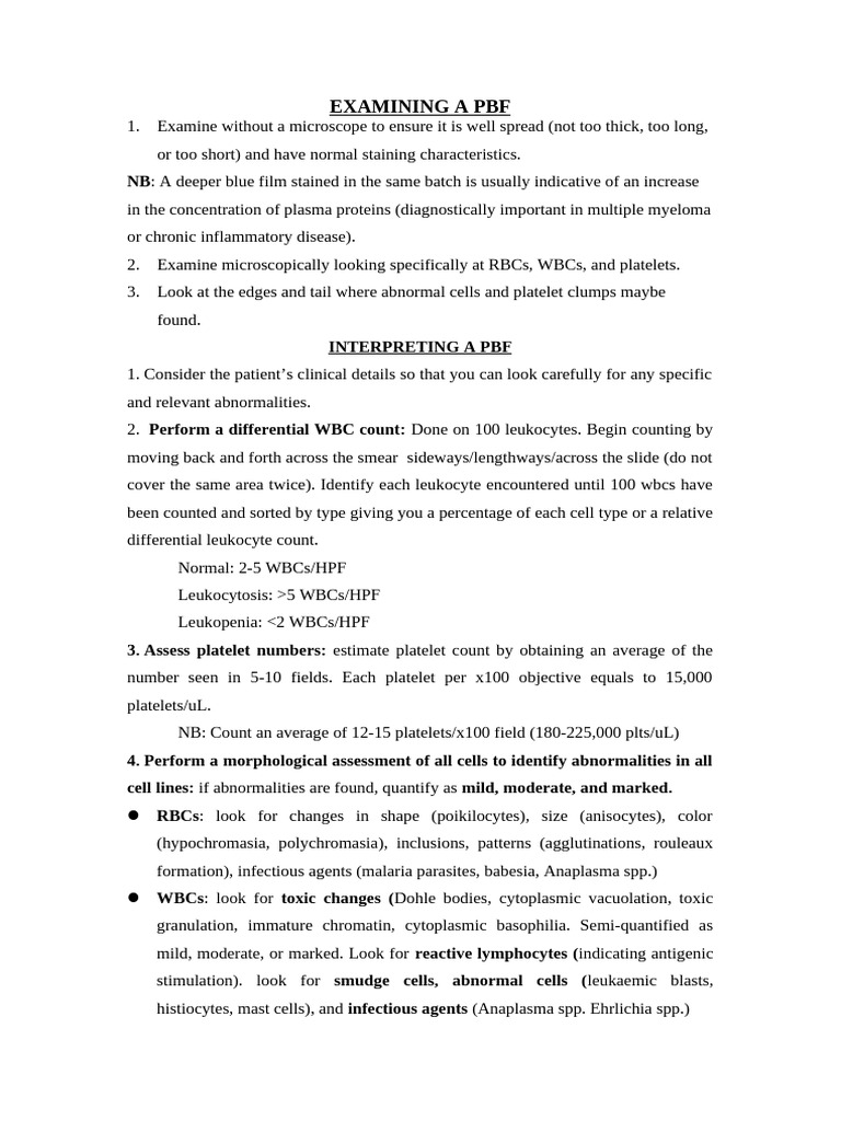Interpreting PBF Blood Test Results | PDF | White Blood Cell | Body Fluids
