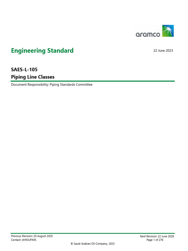 SAES-L-105: Piping Line Classes | PDF | Pipe (Fluid Conveyance) | Steel