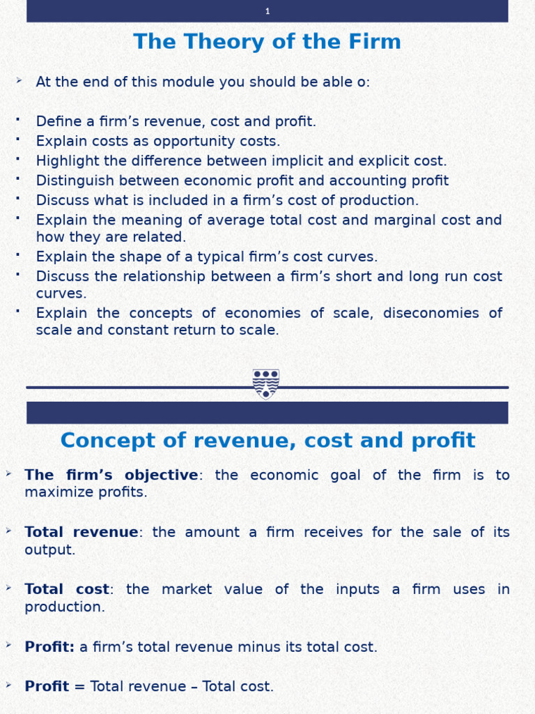 Theory of The Firm 301123-Revenue Cost and Profit | PDF | Average Cost |  Profit (Economics)