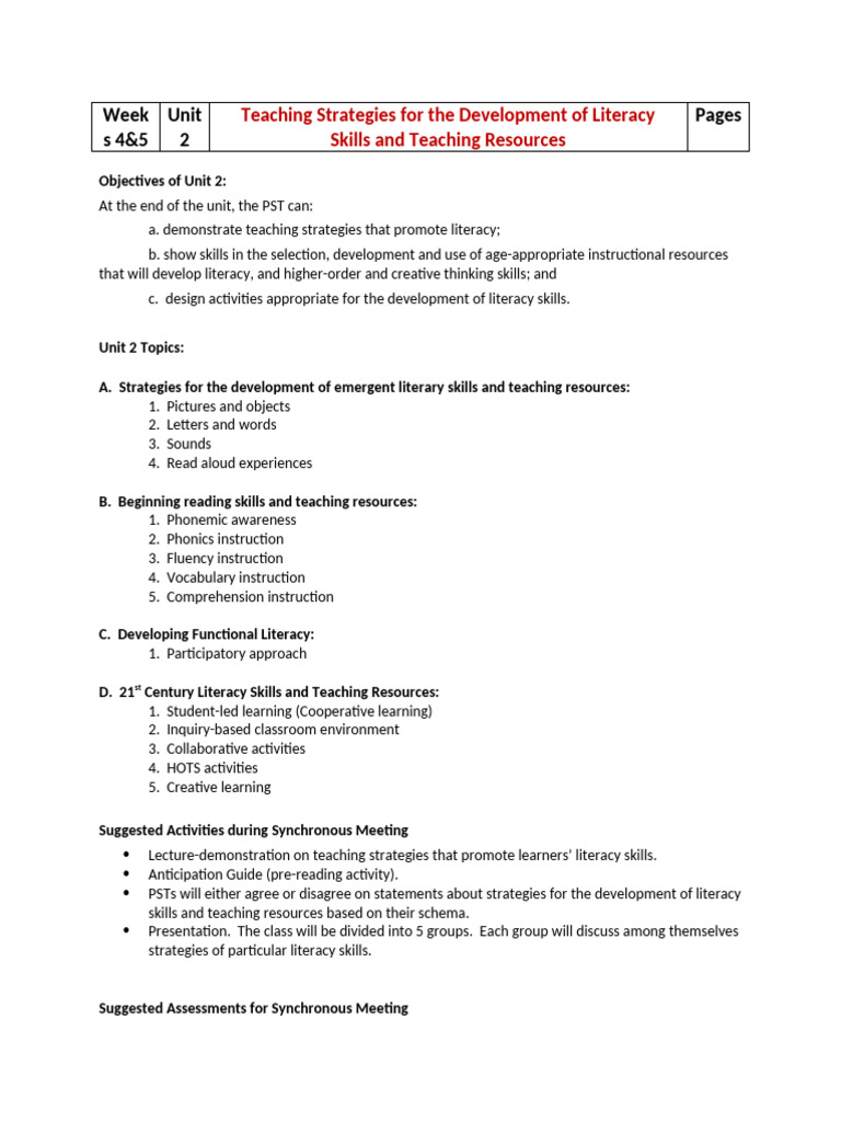 Literacy Development Teaching Strategies | PDF | Phonics | Fluency