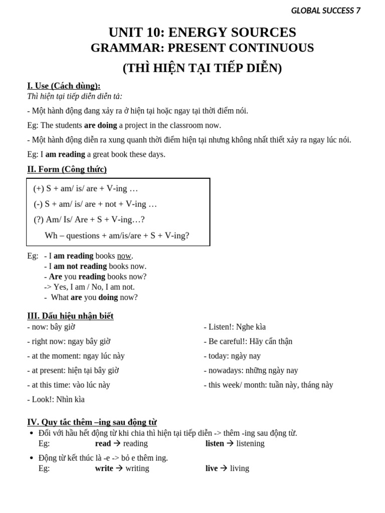 GB7 Unit 10 GRAMMAR Present Continuous | PDF